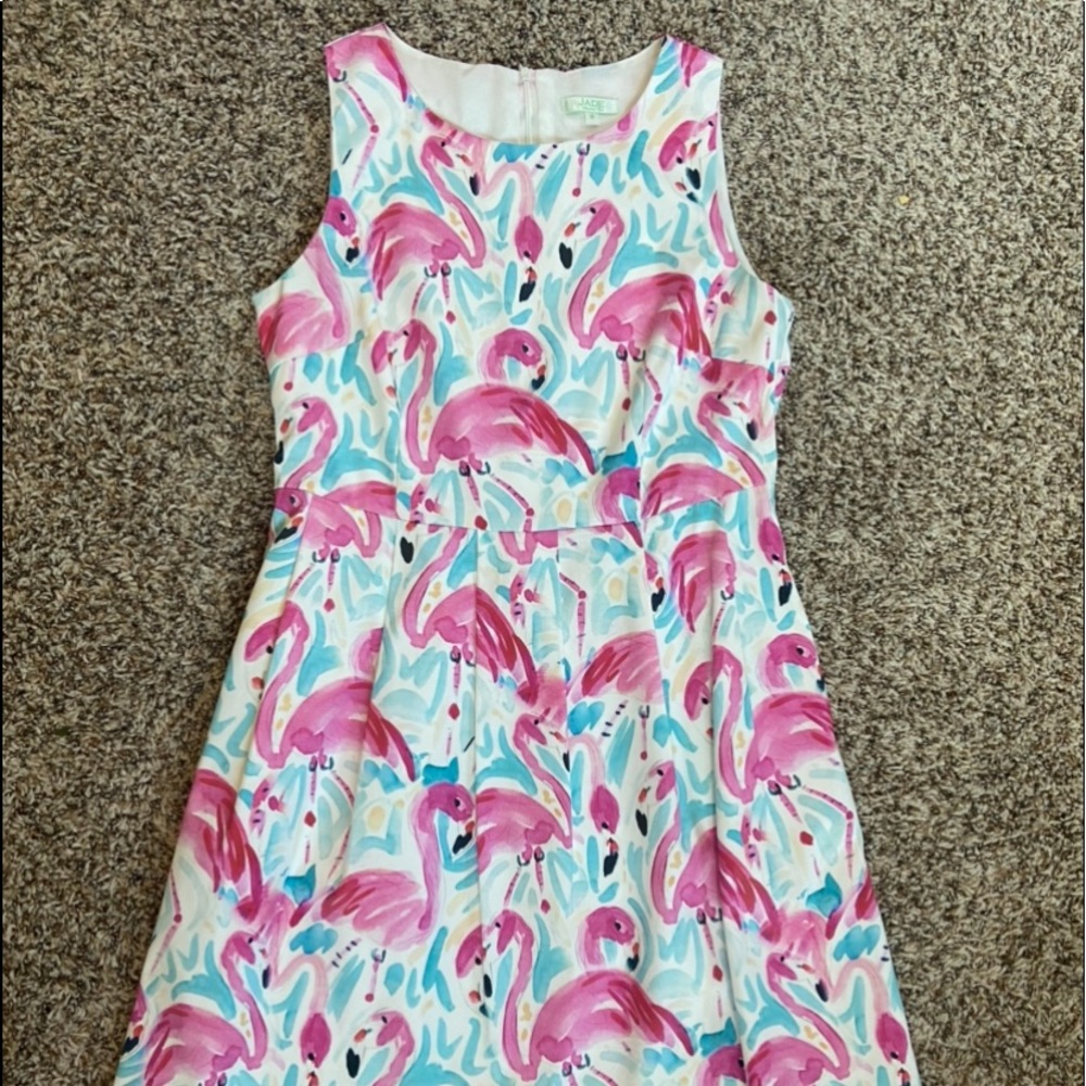 Flamingo print A-line short dress